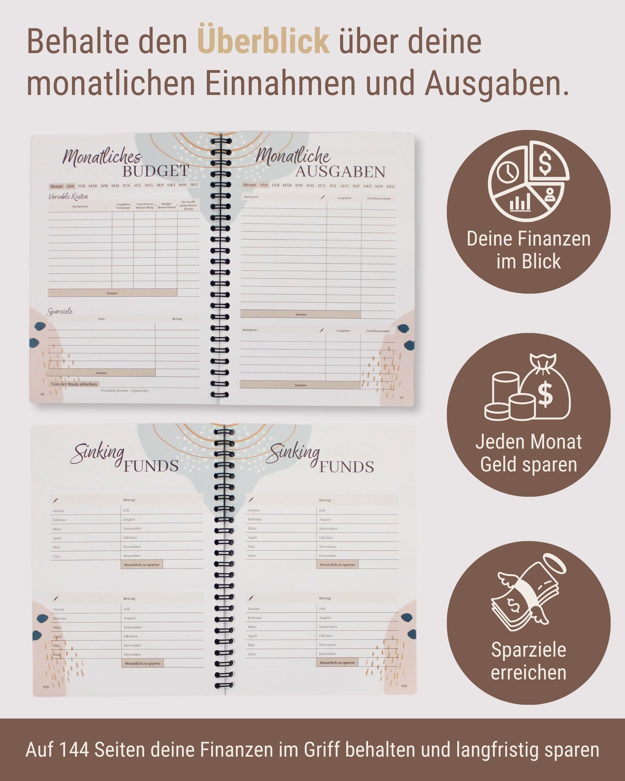 BeginnerBudget Ringbuchmappe Budget Planner Haushaltsbuch + 100 Umschläge Spar-Challenge (Packung, Set), Envelope Spar-Challenge für Bargeld – A5 Clear Binder Sparbuch