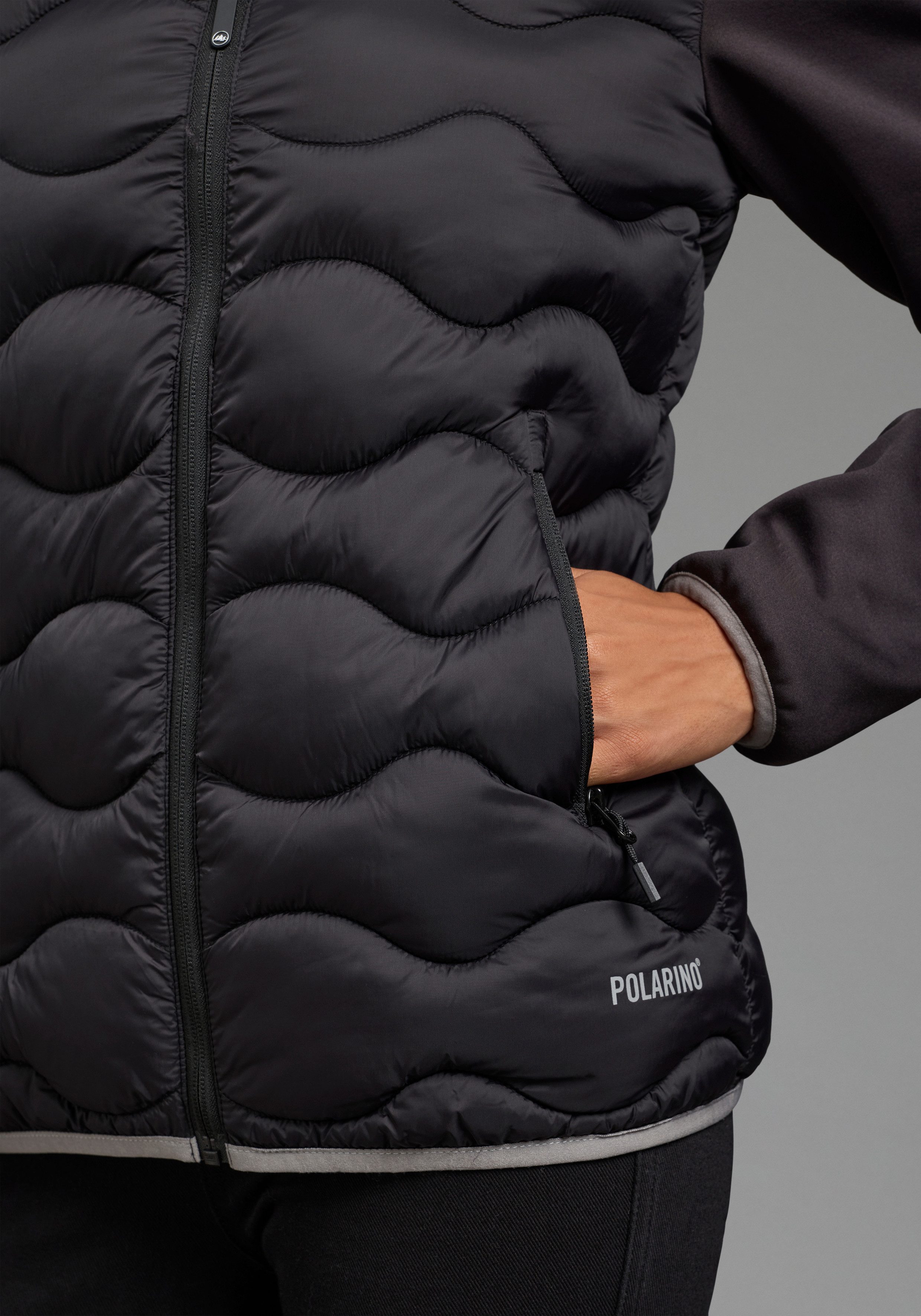 Polarino Hybridjacke Übergangsjacke aus modernem Materialmix mit Kapuze – Bild 3 von 5