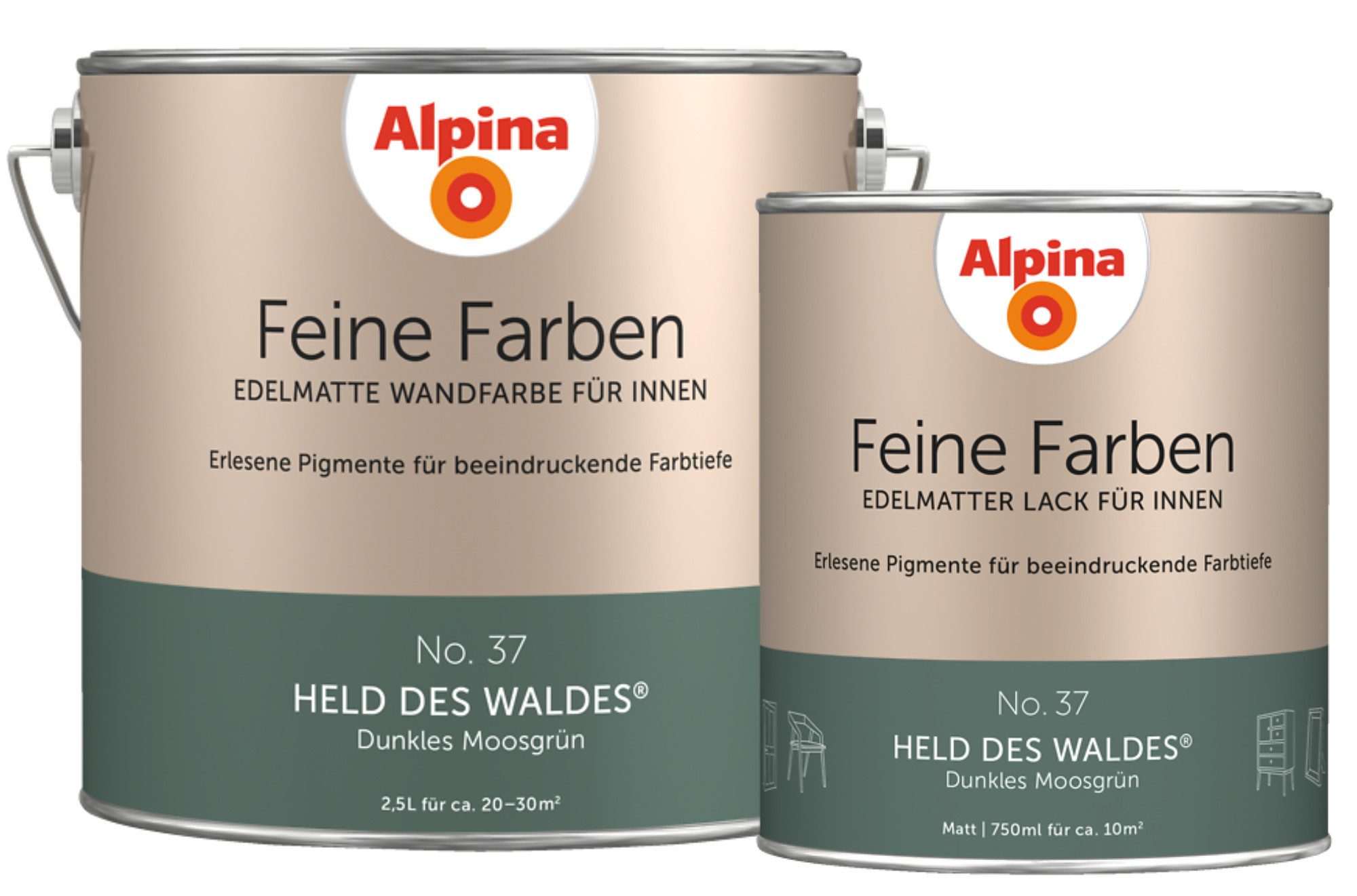 Alpina Wandfarbe - SET - Feine Farben Wandfarbe 2,5L + Lack 750ml edelmatt