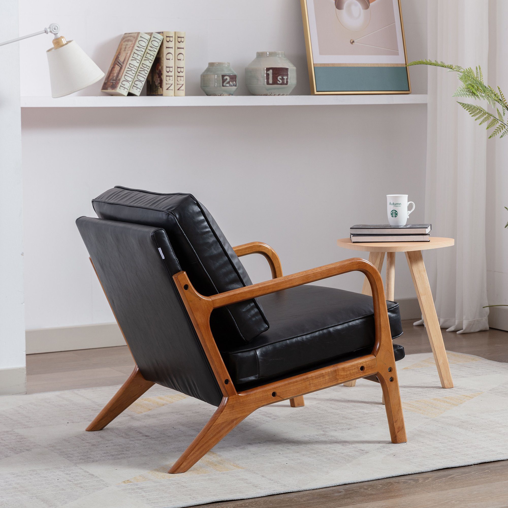 Loungesessel Gummiholz), Relaxsessel Leder Sessel PU aus besteht (Stuhlbein Fernsehsessel OKWISH stoff Polsterstuhl Freizeitstuhl schwarz