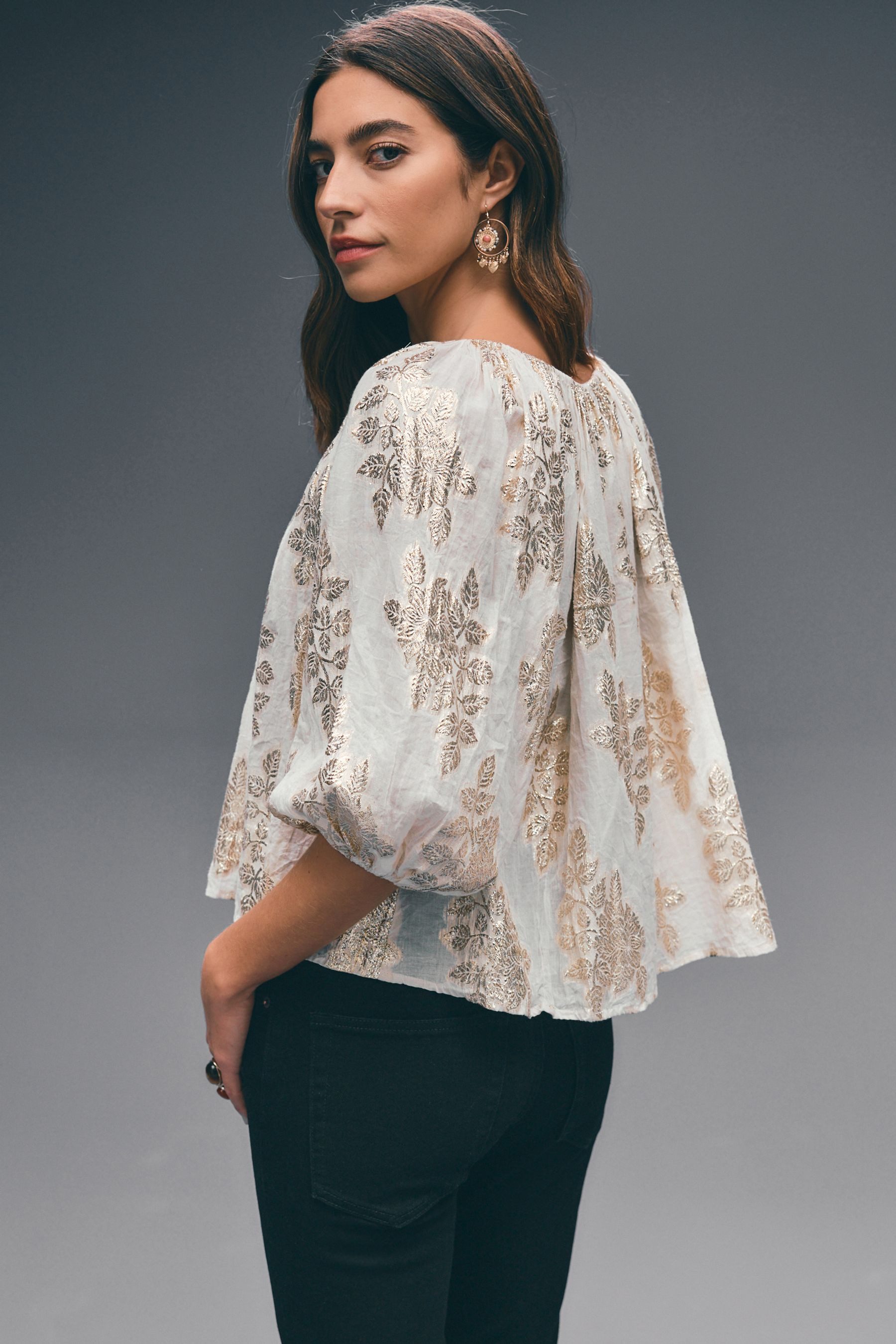 Next Langarmbluse Langärmelige Volumen-Bluse mit Bindeausschnitt günstig online kaufen