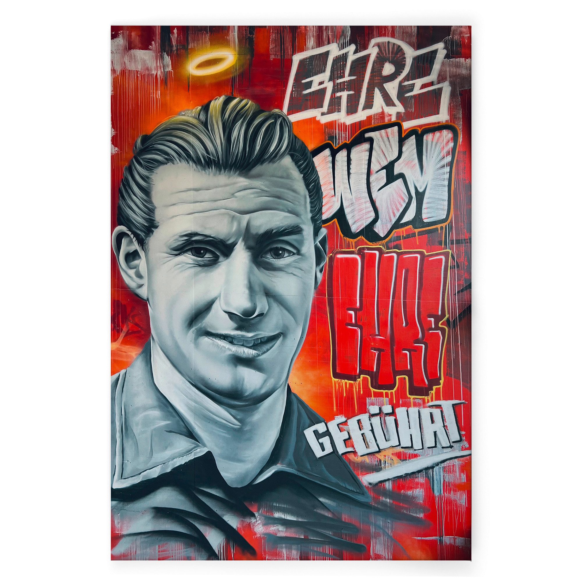 A.S. Création Leinwandbild FCK Maltag-Graffiti Fritz Walter „Ehre, wem Ehre gebührt“ Leinwand