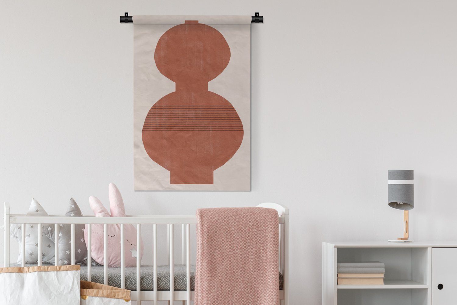 Wanddeko Braun, - MuchoWow für Linien Kinderzimmer Schlafzimmer, Wanddekoobjekt Wohnzimmer, Vase - - Wandbehang, Kleid, Pastell