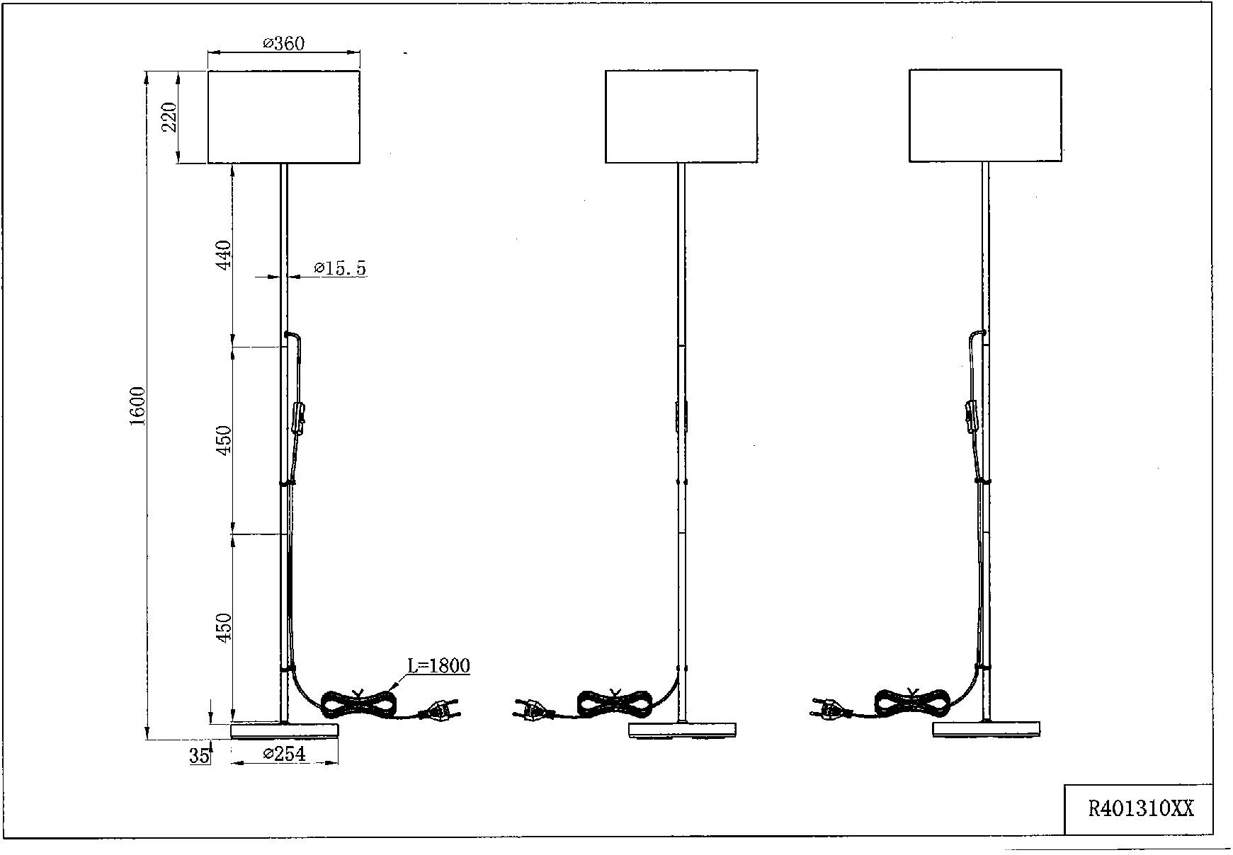 wählbar Leuchten TRIO Schirm 160cm, Stehlampe Ein-/Ausschalter, 36cm, Ã˜ ohne frei TARKIN, Höhe E27 Leuchtmittel, Leuchtmittel