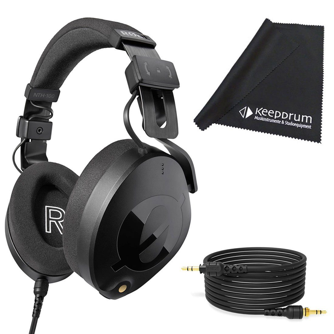 100 % Qualität RODE Microphones NTH-100 mit 2.4m mitTuch Tuch, (keepdrum passive Geräuschunterdrückung) Schwarz Kopfhörer Kabel