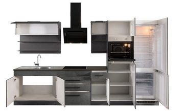 HELD MÖBEL Küchenzeile Tulsa, ohne E-Geräte, Breite 350 cm, schwarze Metallgriffe, MDF Fronten