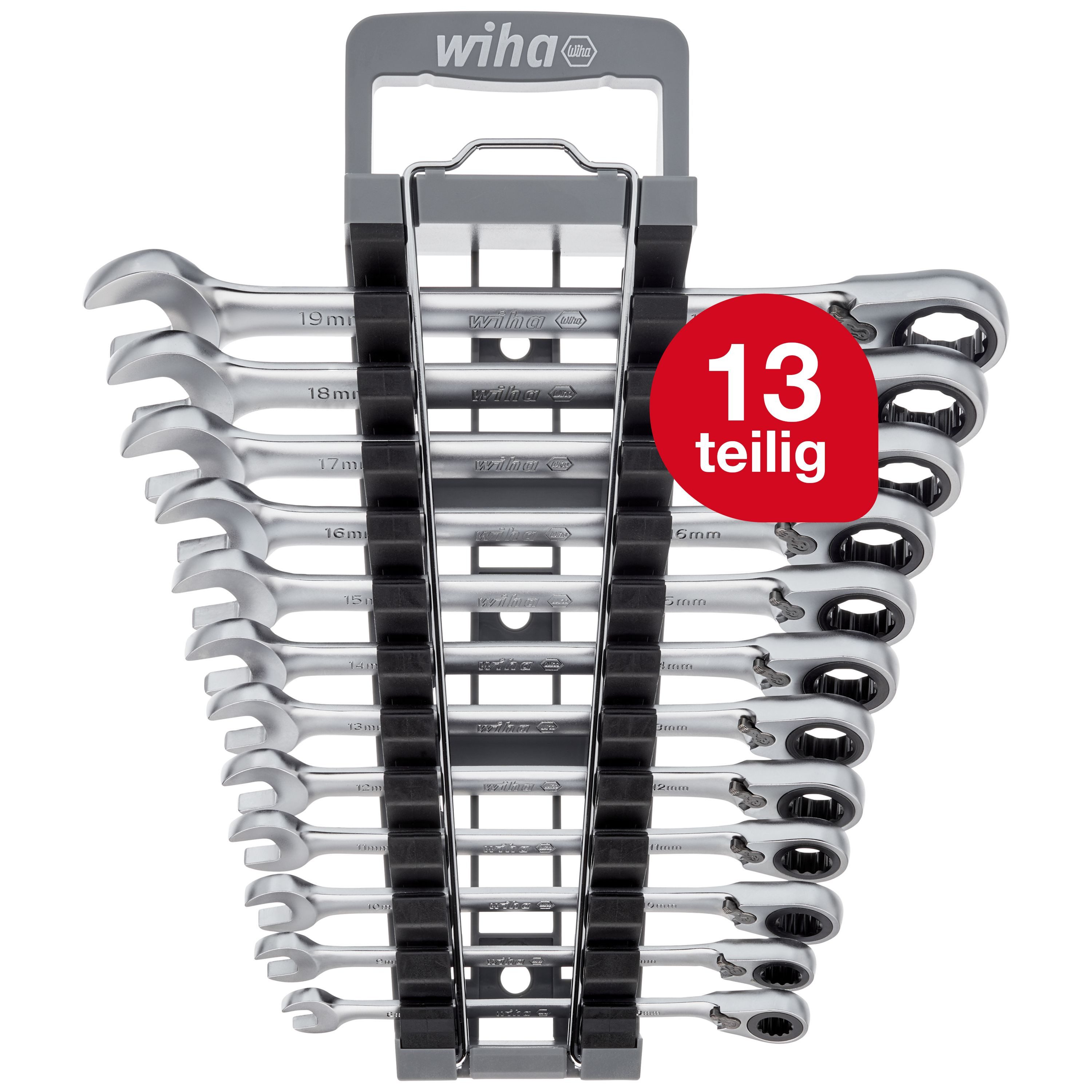 Wiha Ringschlüssel (44661) - 13 tlg., Ringratschen-Gabelschlüssel Set, 12-tlg.
