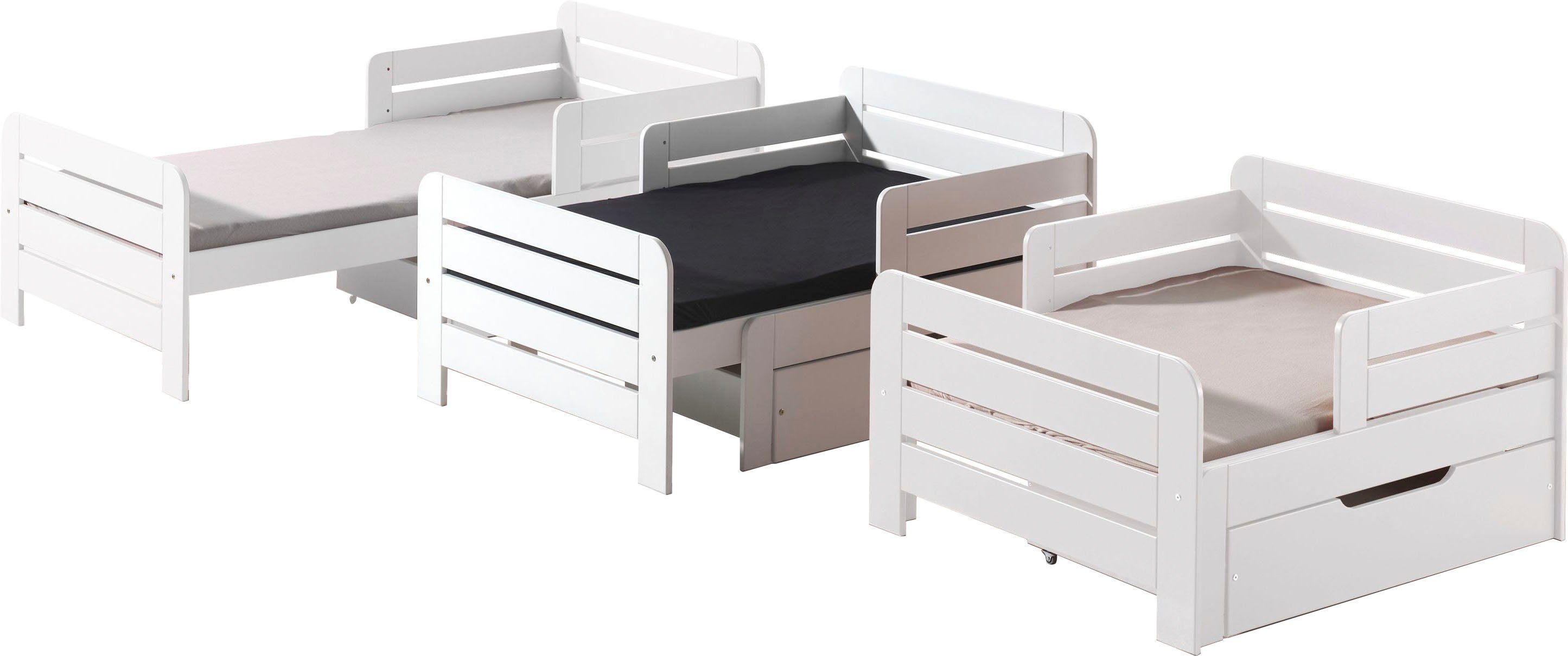 Vipack Einzelbett (Packung, Made in Europe), Kinderbett, Länge 140 bzw. 160 und 200 cm, in Weiß oder Grau lackiert