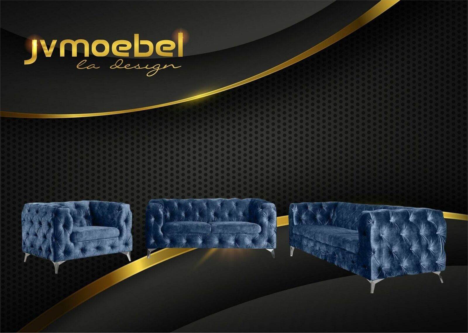 JVmoebel Chesterfield-Sofa, Sofagarnitur 321 Sitzer Textil Couch Chesterfield Wohnlandschaft Garnitur Design Blau