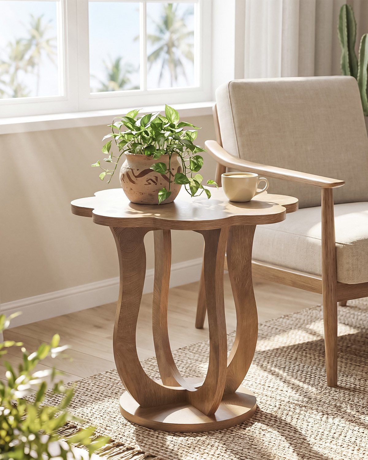 Tribesigns Beistelltisch Modern Blumenform Couchtisch mit Stauraum für, Kleiner Nachttisch