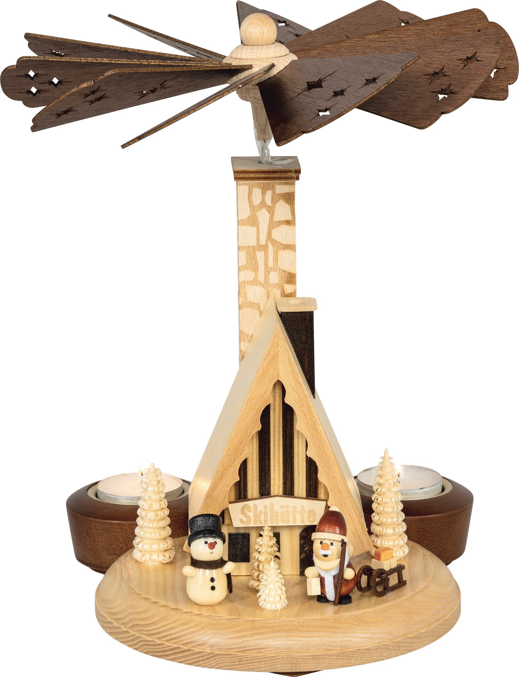 SAICO Original Weihnachtspyramide Tischpyramide und Räucherhaus, Schneemann und Weihnachtsmann, für 2 Teelichte, HxØ: 23x26x23 cm