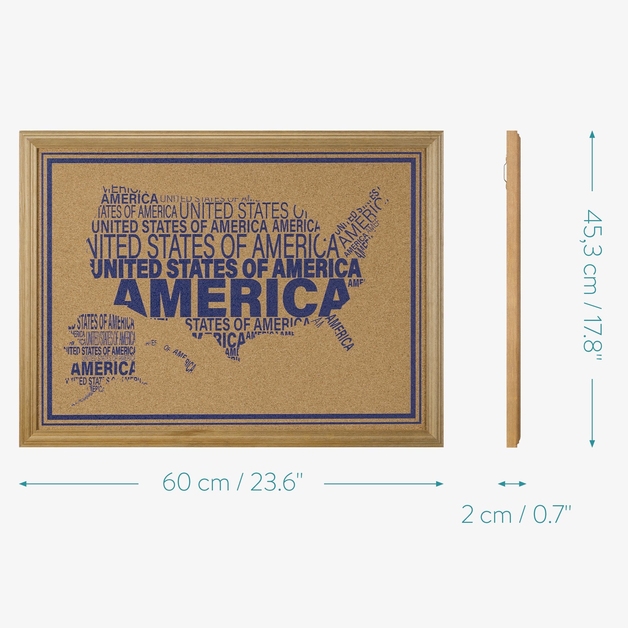 Board 60x45cm/45x60cm - Pinwand Korktafel Navaris Pin USA Kork Karte Pinnwand