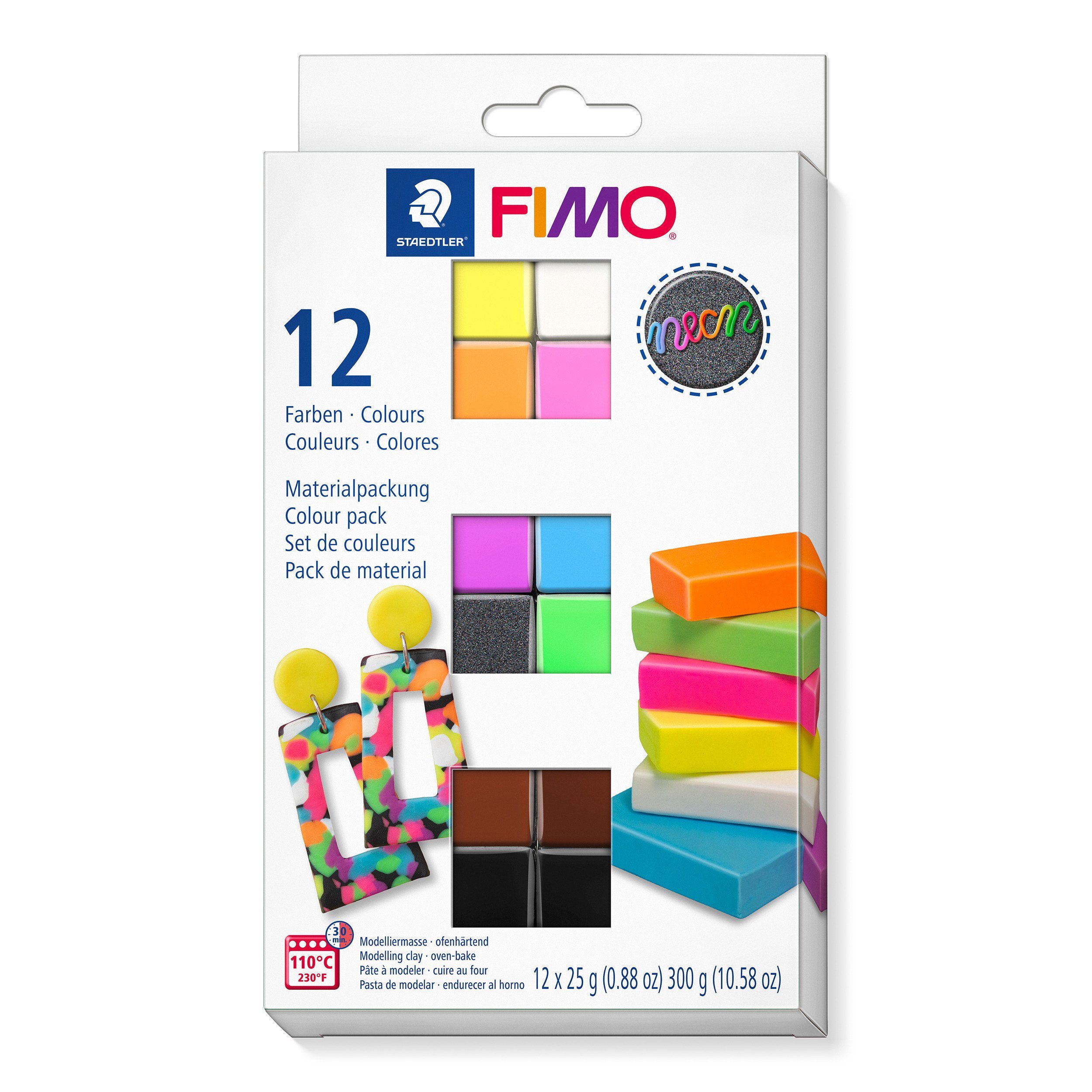 STAEDTLER Modelliermasse FIMO soft Materialpackung Effekt Neon, 12 Stück á 25 g
