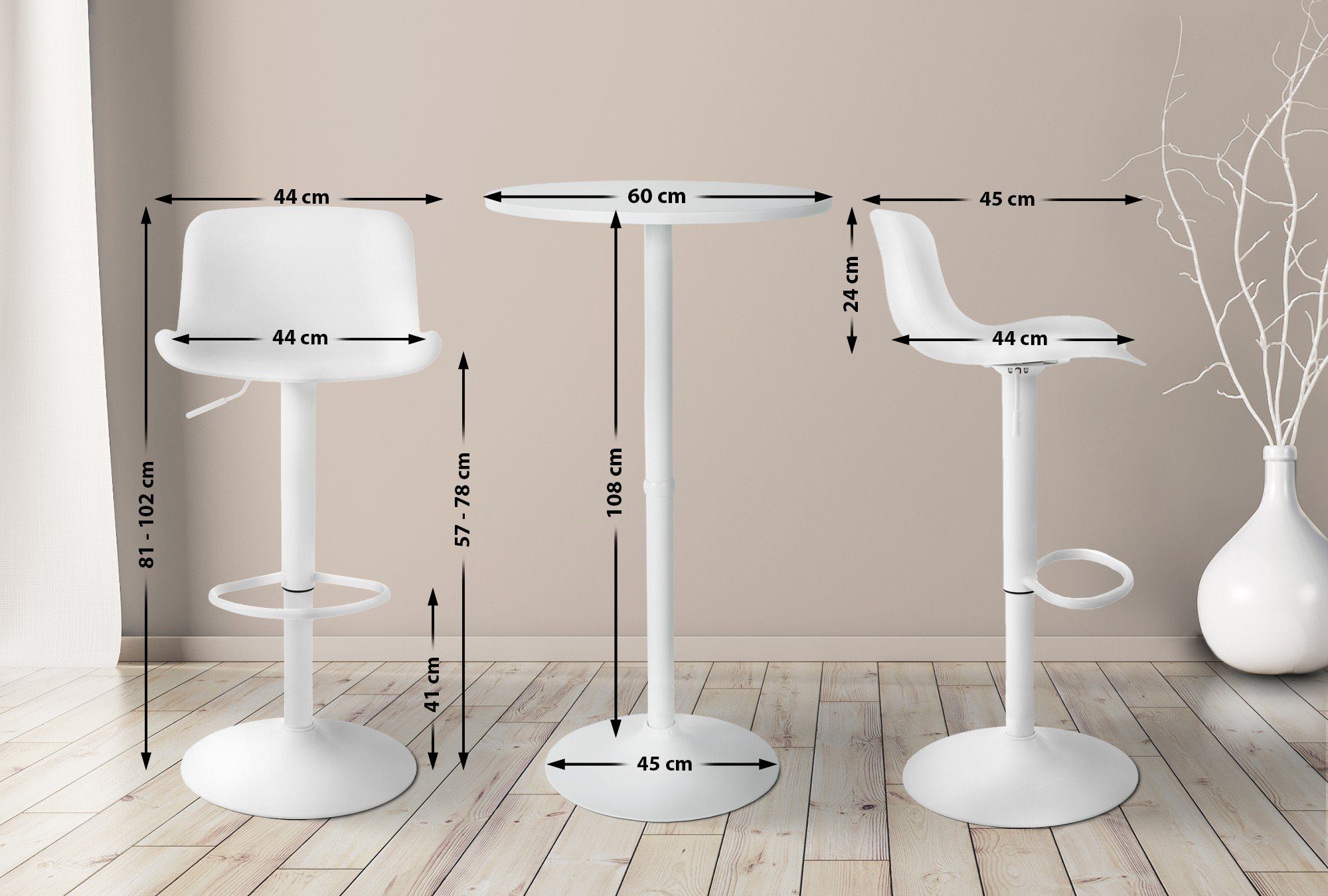 CLP Sitzgruppe 2er Bartisch Set Medora, 2 Barhocker und 1 Stehtisch