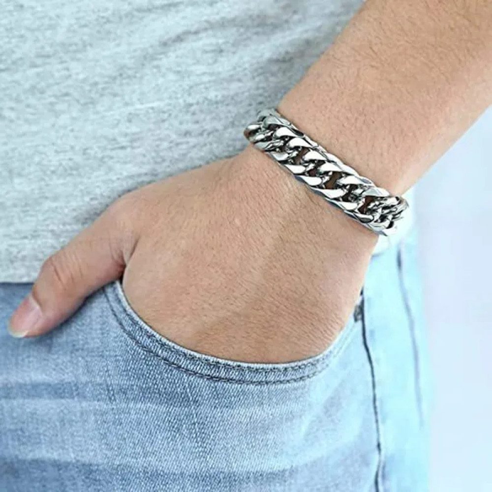 Ware aus aller Welt Panzerarmband Edelstahl Kuba Armband massive Armkette Edelstahlarmband, hochglanzpoliert, Rostfrei