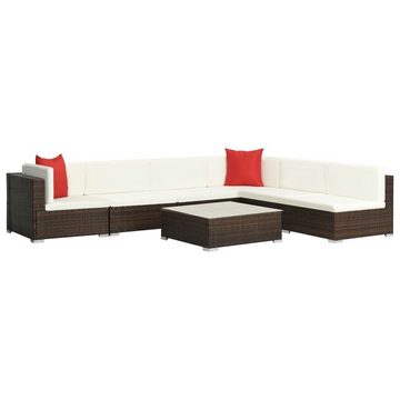 vidaXL Gartenlounge-Set 7-tlg. Garten-Lounge-Set mit Auflagen Poly Rattan Braun, (7-tlg)