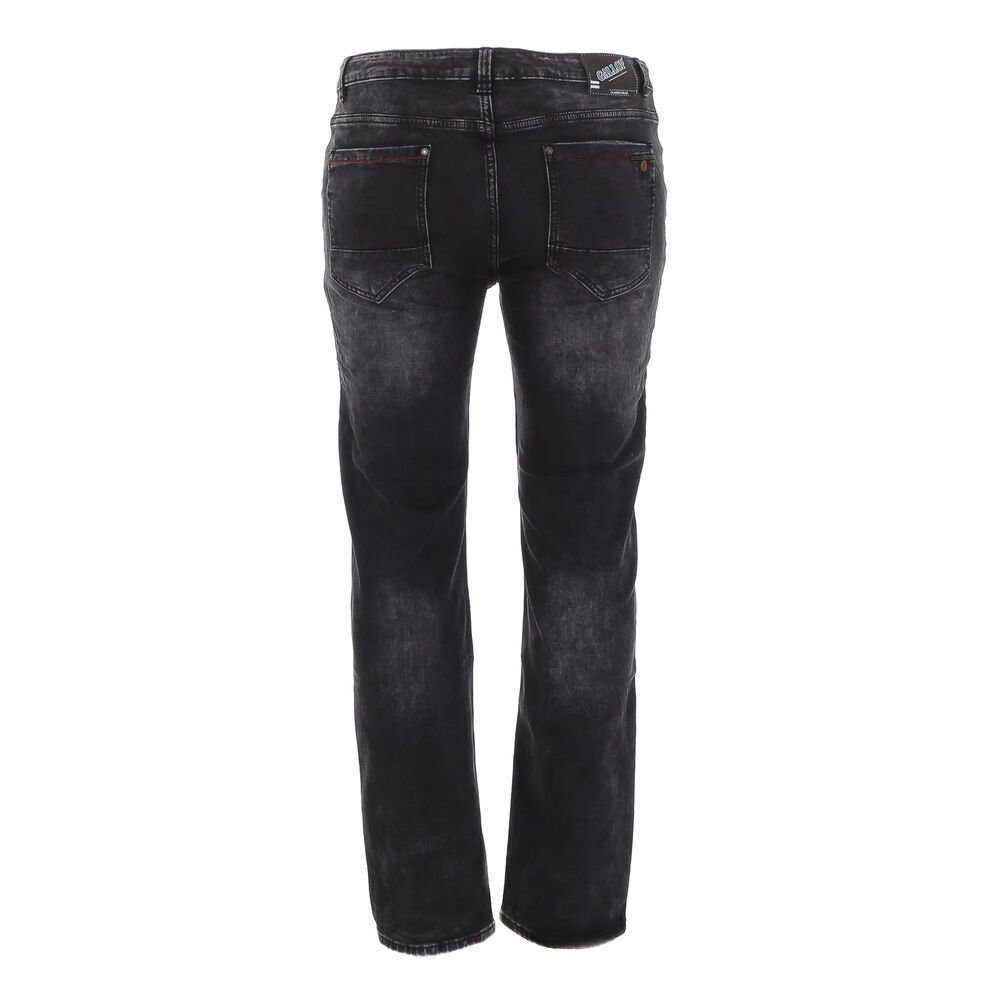 Herren Jeans Ital-Design Stretch-Jeans Herren Freizeit Used-Look Stretch Jeans in Schwarz