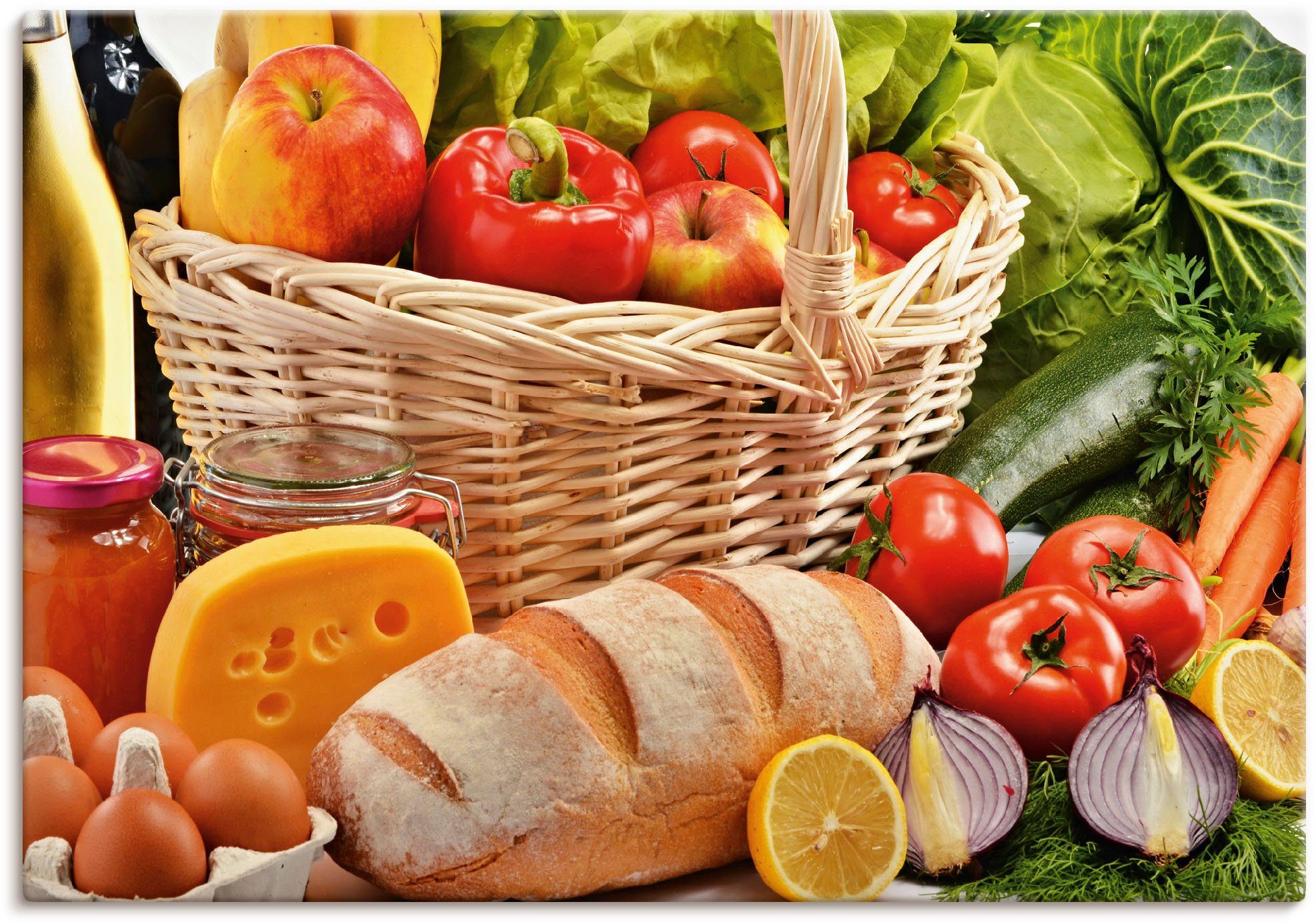 Artland Leinwandbild Gesund Leben - Obst und Gemüsekorb, Lebensmittel (1 St), auf Holzrahmen gespannt