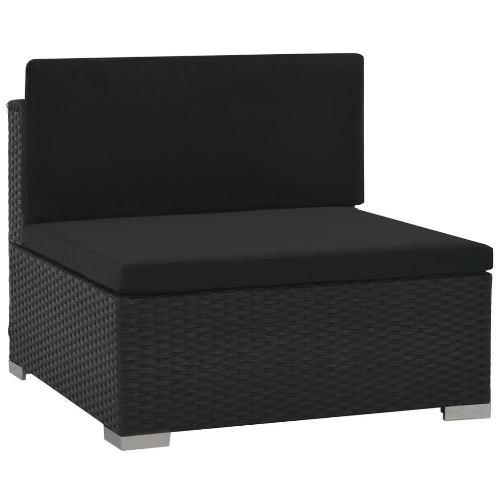 Schwarz, Poly vidaXL mit Gartenlounge-Set (6-tlg) Auflagen Garten-Lounge-Set Rattan 6-tlg.