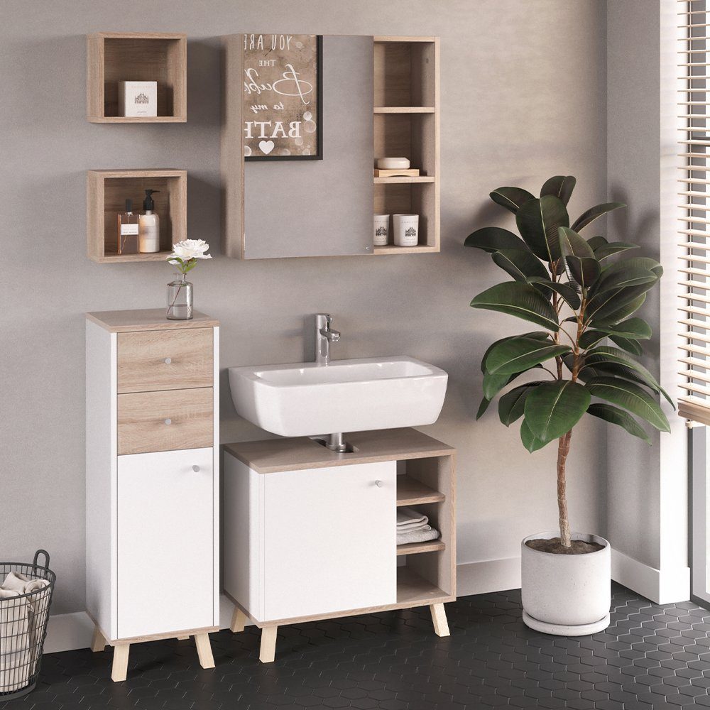 Vicco Badmöbel-Set Senyo, Weiß, 5-teilig, (4-er Typ, 5-St., 5er Set)
