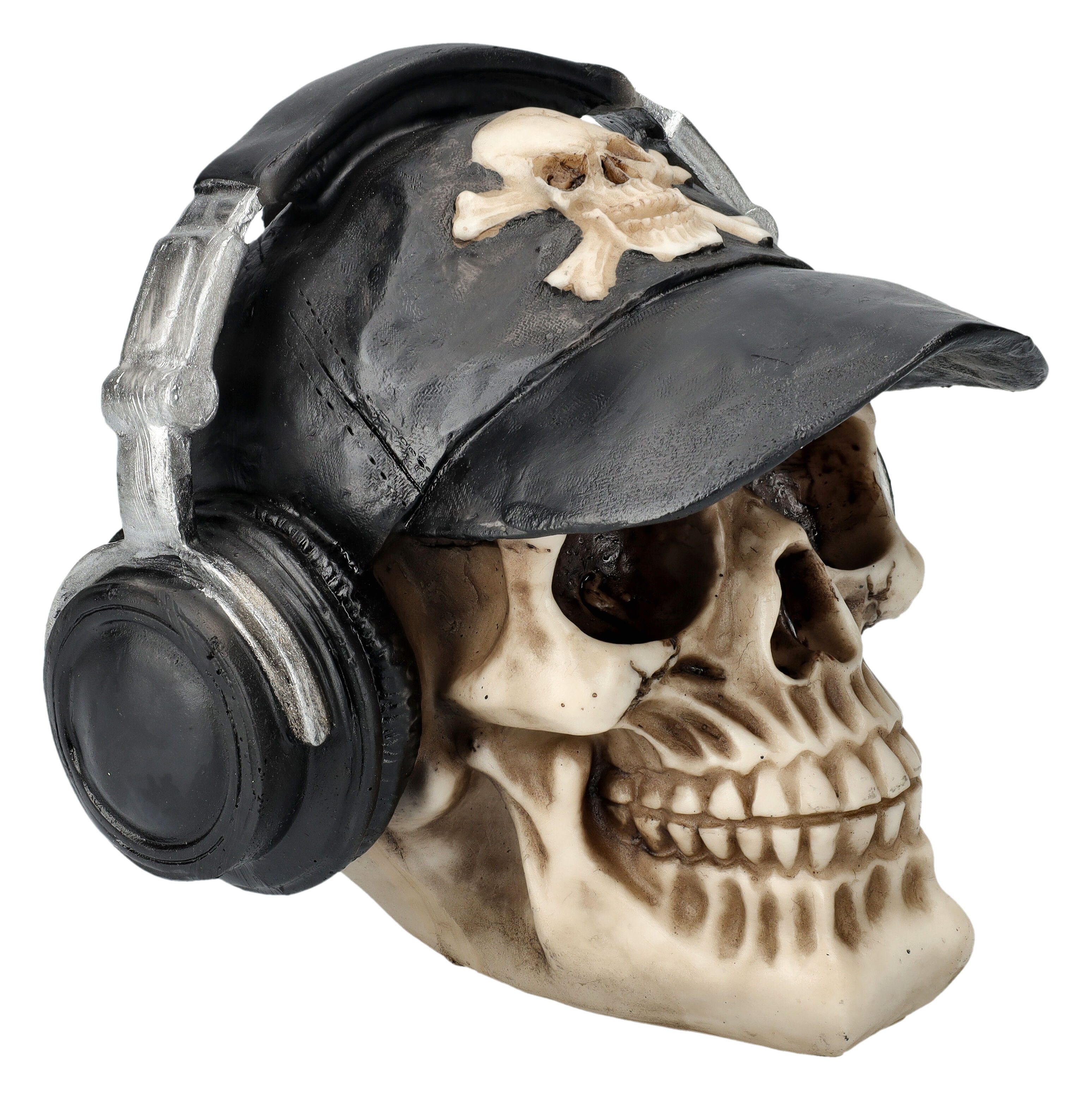 Figuren Shop GmbH Dekofigur Totenkopf mit Basecap und Kopfhörern Totenschäd günstig online kaufen