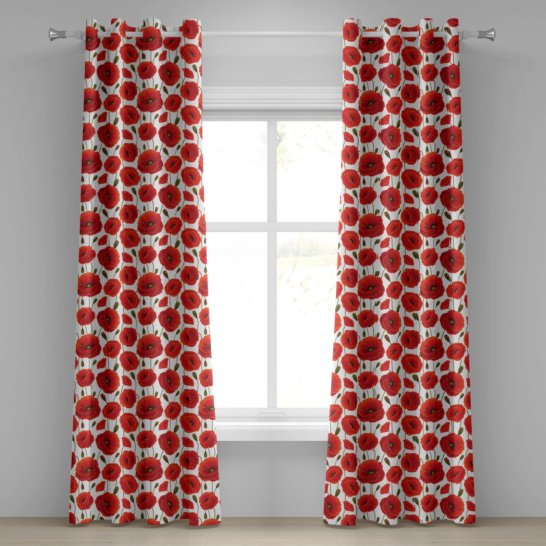 für Schlafzimmer Dekorative Wohnzimmer, Gardine 2-Panel-Fenstervorhänge Mohn Spring Blossom Abakuhaus, Floral