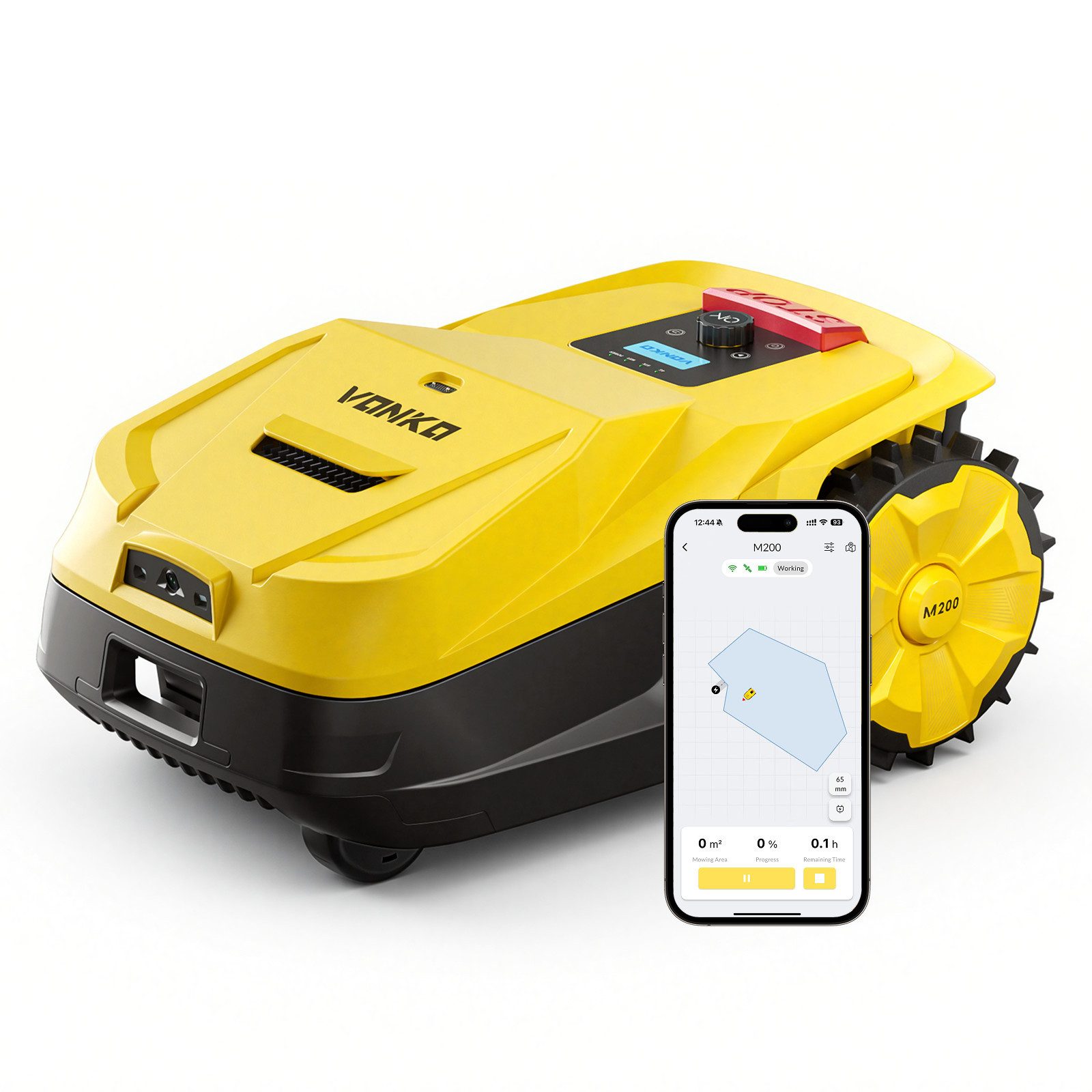 VONKO Rasenmähroboter M200 ohne Begrenzungskabel, RTK+AI Vision, Auto-Kartierung, bis 1500 m² Rasenfläche, Max. 1500m², 45% Steigung, Smarte Hindernisvermeidung, App