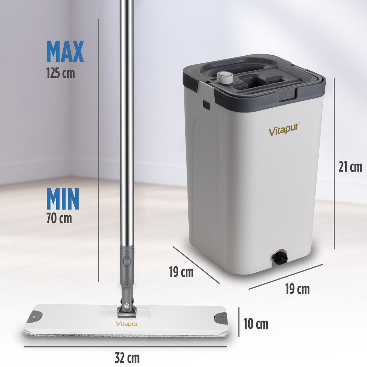Vitapur Wischmopp 4-teiliges Bodenreinigungsset: Eimer, 360° drehbarer Bodenwischer