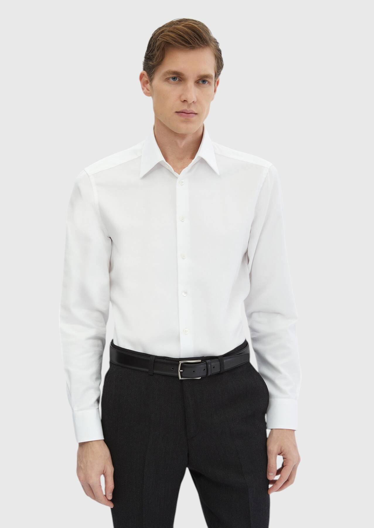RAMSEY Hemdbluse Einfarbiges, normal geschnittenes, gewebtes klassisches Hemd aus 100 %