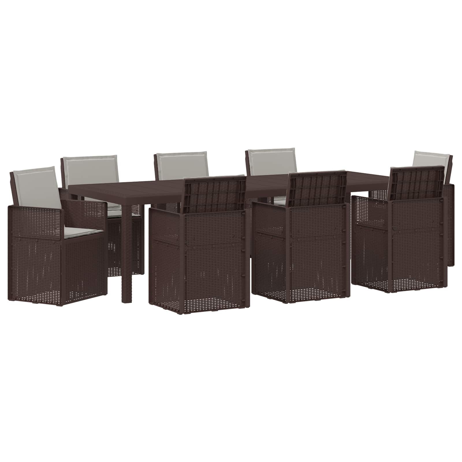 vidaXL Gartenlounge-Set Garten Essgruppe mit Kissen 9 pcs Braun und Hellgrau PP, (9-tlg)