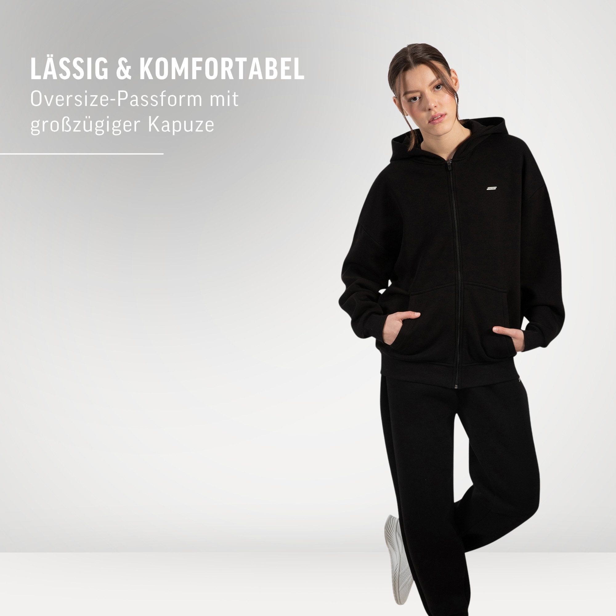 Smilodox Hoodie Lyanna, Oversize Zip Kapuzenpullover mit Reißverschluss, Flauschig Sweatshirt Kängurutasche Pulli Sweater warm bequem Streetstyle Alltag