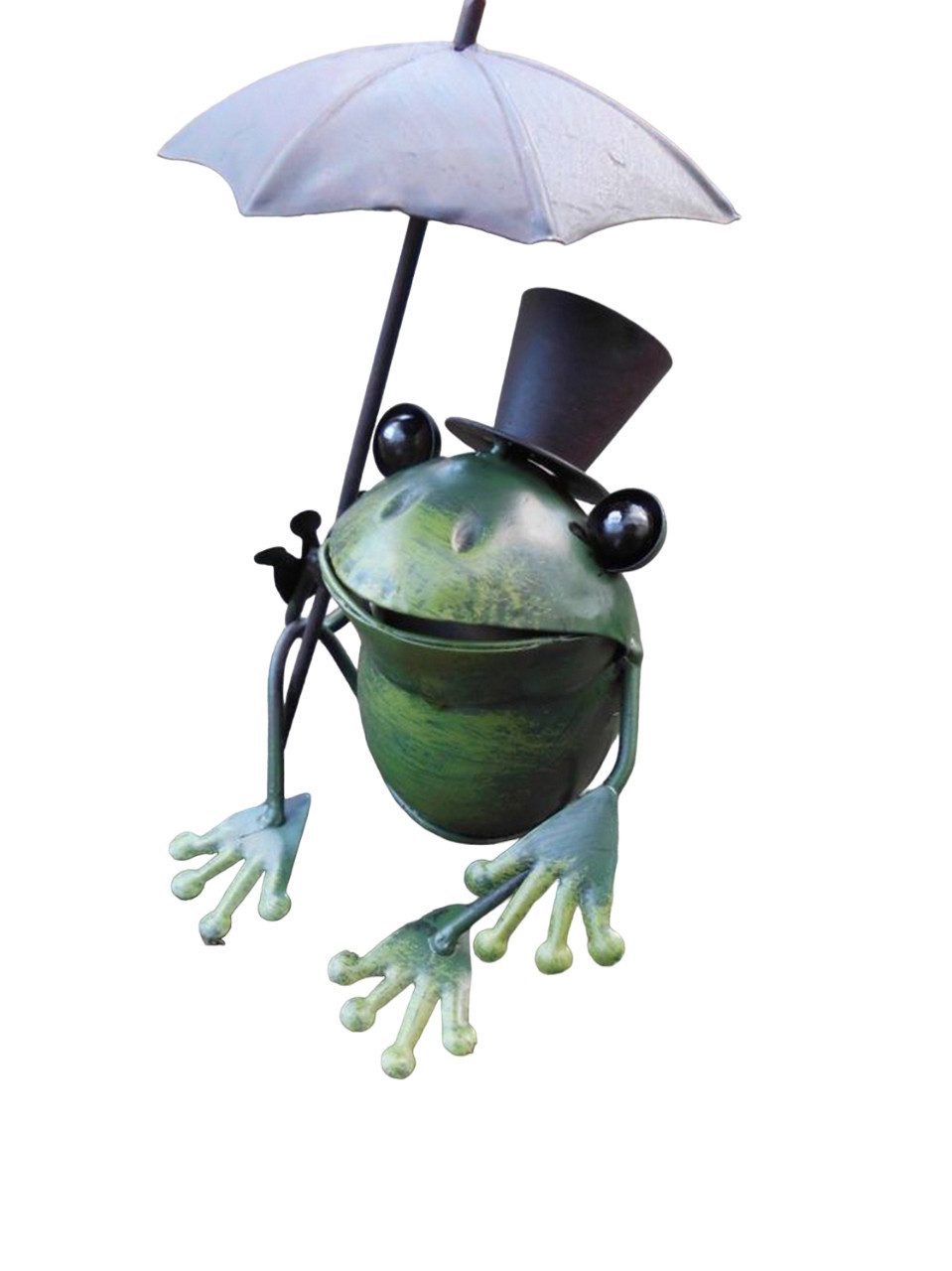 Dekofigur Pfahlhocker Tischhocker Zaunhocker Frosch mit Zylinder u. Schirm