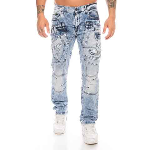 Cipo & Baxx Slim-fit-Jeans Herren Jeans Hose mit vielen Details Jeanshose mit ausgefallener Waschung und sytlischer Taschenarretierung