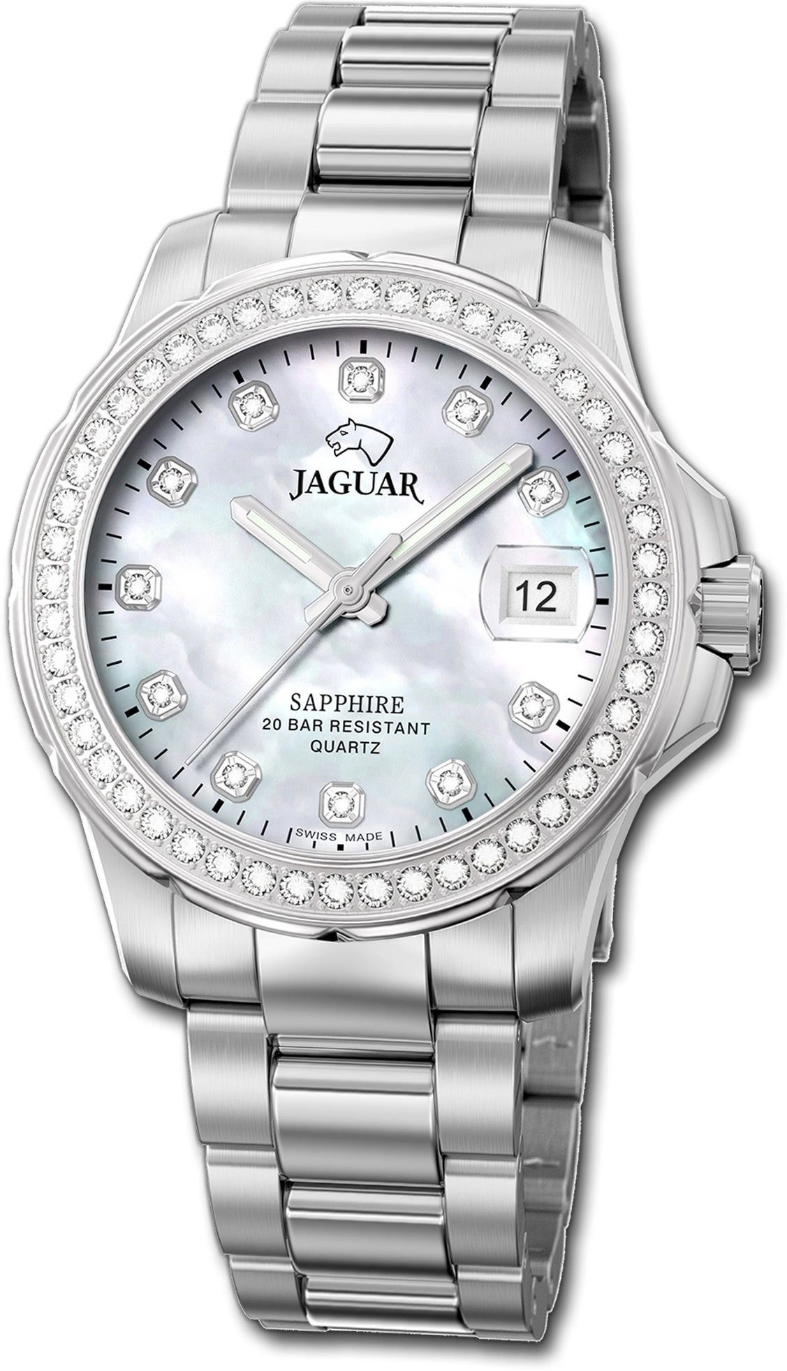 JAGUAR Quarzuhr Jaguar Edelstahl Damen Uhr J892/1 Analog, Damenuhr mit Edelstahlarmband, rundes Gehäuse, mittel (ca. 34mm), Fash