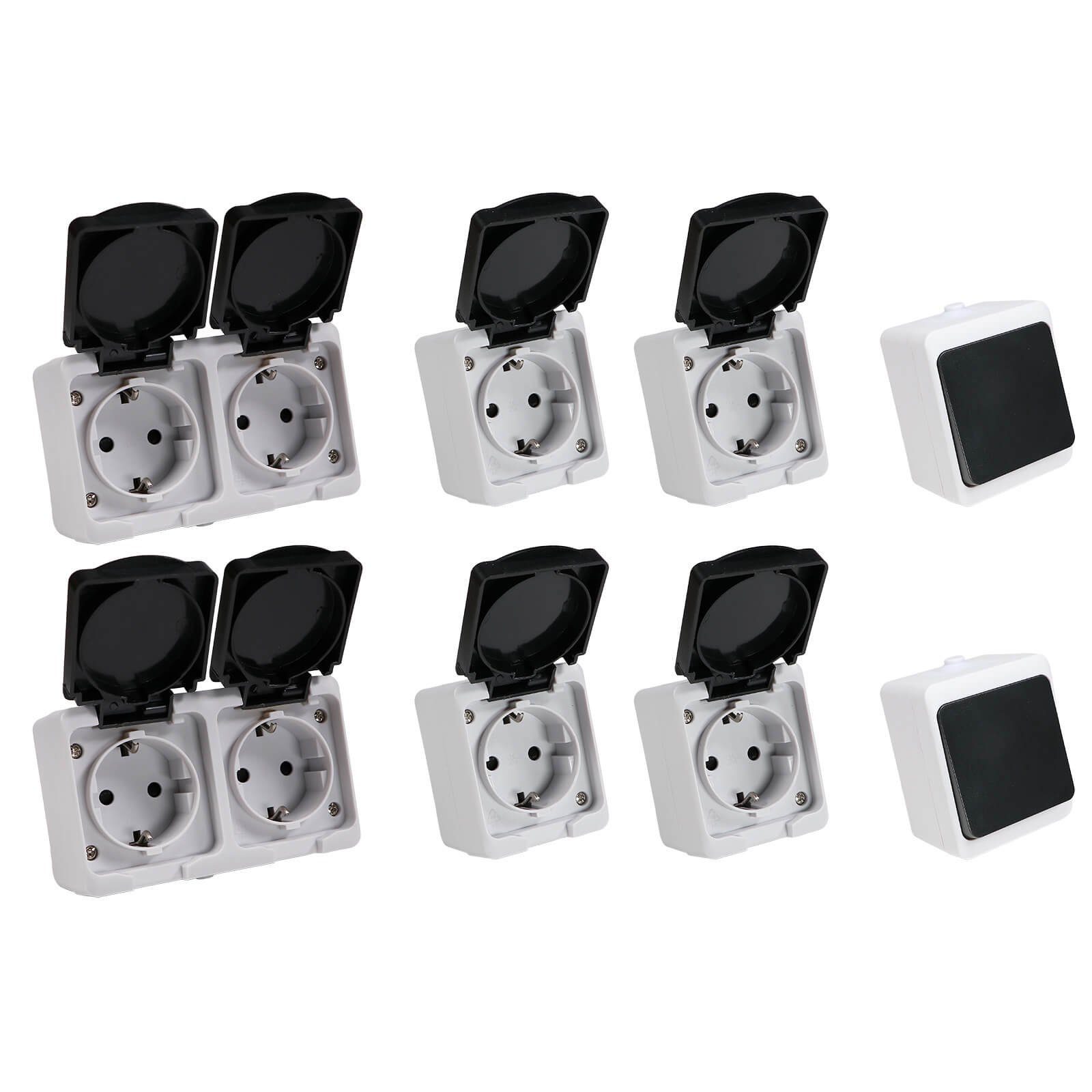 REV Ritter GmbH Aufputz-Steckdose REV AquaMini Aufputz IP54 Feuchtraum Set 8 teilig Steckdose, 2-fach, 8-St.