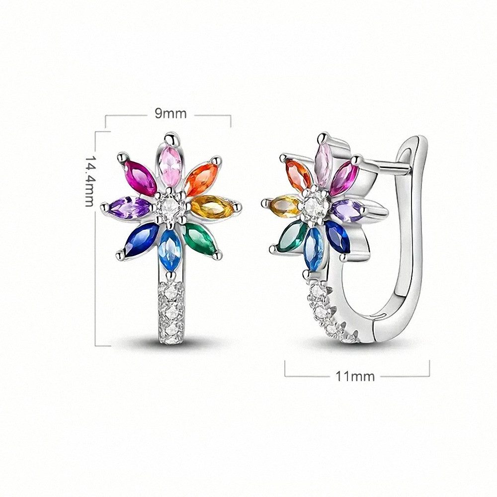 Taffstyle Paar Creolen 925 Sterling Silber Ohrringe Damen Creolen Blume Zikonia Kristall bunt (Hübsche Creolen aus 925 Silber - Geschenkidee für Weihnachten, Ge – Bild 4 von 5