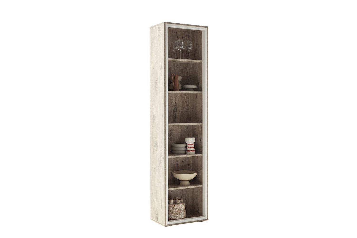 freiraum Vitrine SANTERNO 1 Tür, 6 Fächer, in Viking Eiche Dekor - 50x197x32 (BxHxT)