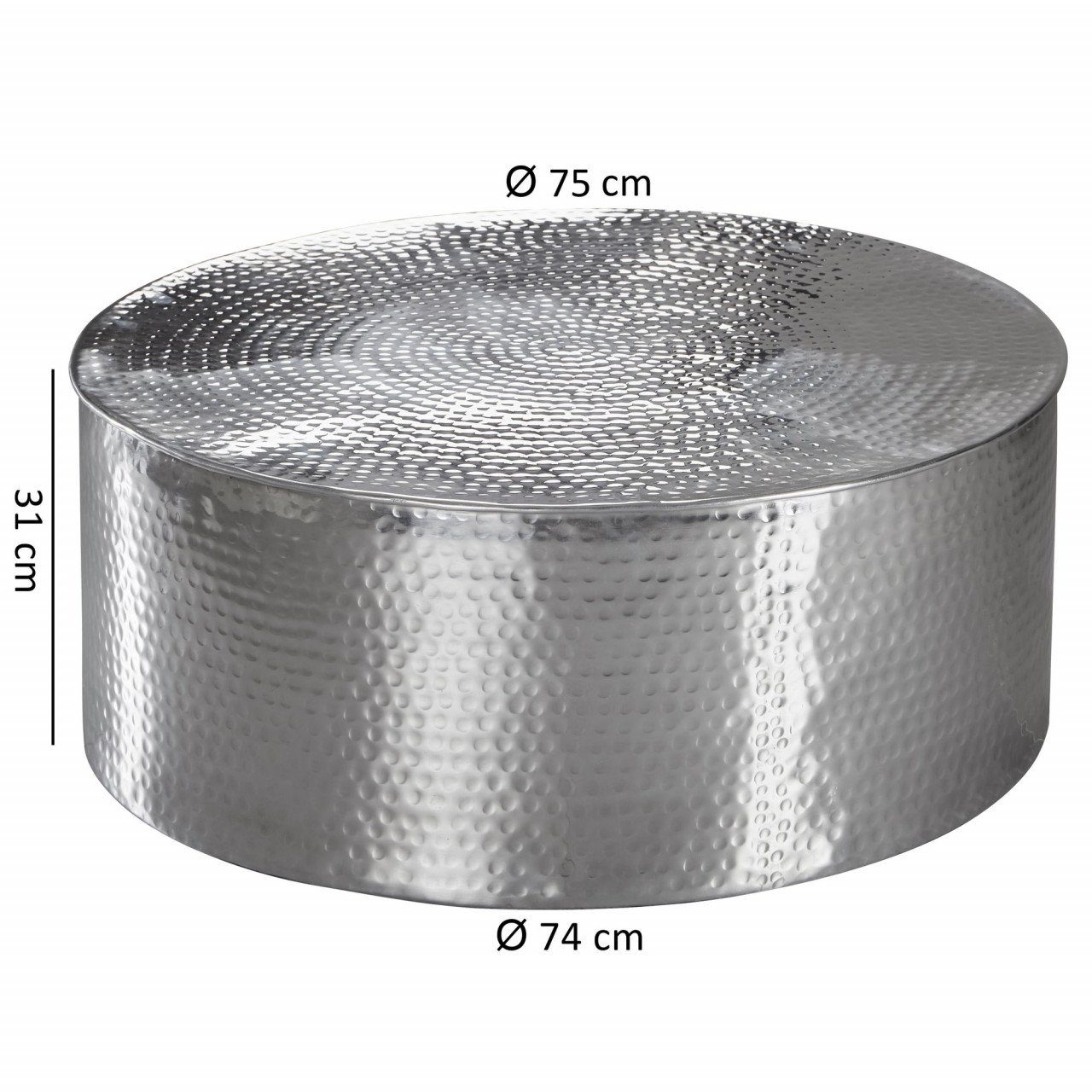 Aluminium 75x31x75 furnicato RAHI Couchtisch Orientalisch Silber Rund cm