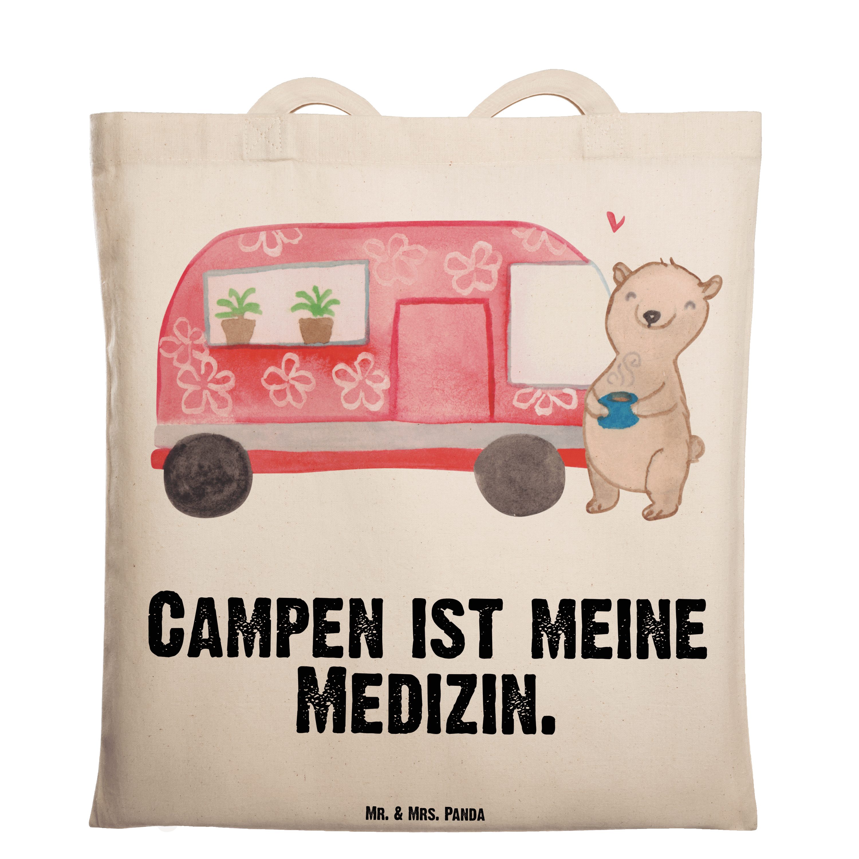 Mr. & Mrs. Panda Tragetasche Bär Camper Medizin - Transparent - Geschenk, Einkaufstasche, Jutebeut (1-tlg)