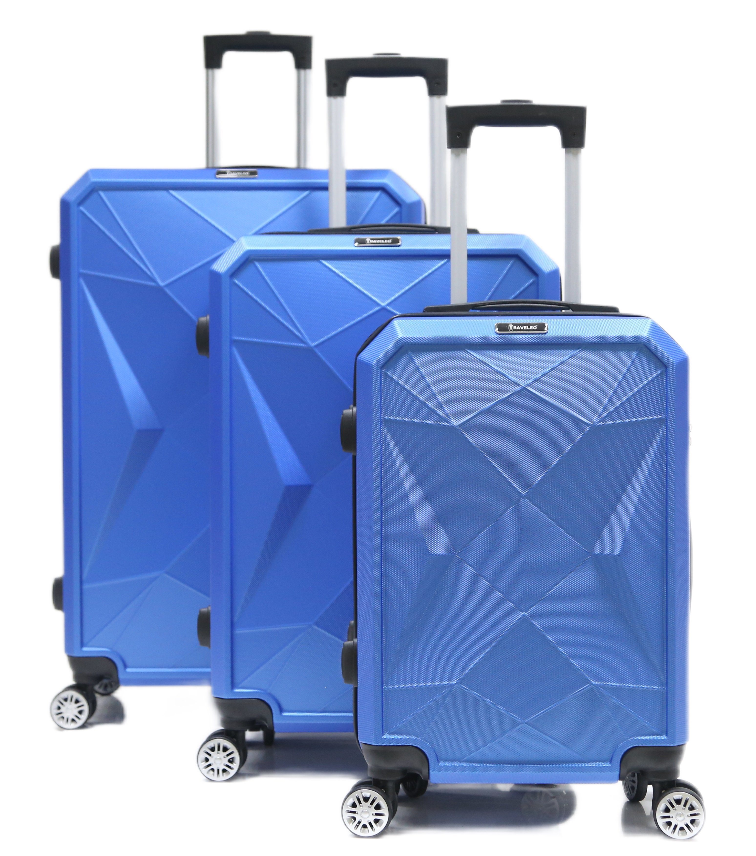 Cheffinger Kofferset Reisekoffer ABS-03 Trolley (3 Rollen, tlg) Hartschale 4 Koffer 3-teilig Set Kofferset, Blau