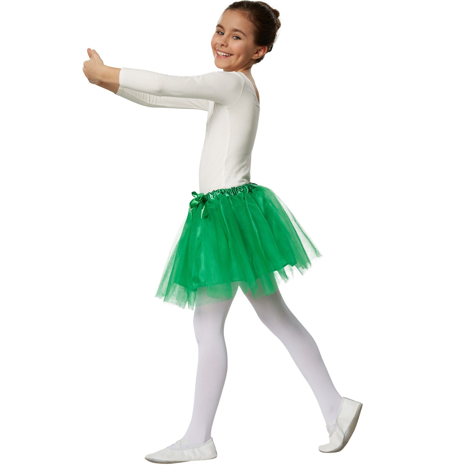 dressforfun Tüllrock Tutu, Schönes Faschingskostüm-Basic, Mit eingenähtem Satinunterrock (Ballettrock, Konfektionsgröße 140 (9-10 Jahre) in grün) Aus 3-lagigem Tüll, hoher Tragekomfort, Schleife als Verzierung