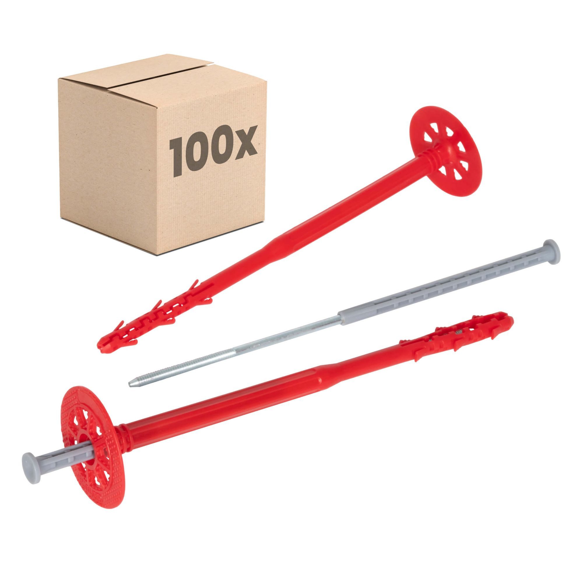 PROTEKTOR Schrauben- und Dübel-Set Dämmstoffdübel Ø10mm, Schlagdübel mit Stahlnagel für WDVS, (Dämmstoffdübel 100 Stück Ø10x200mm, 100 St., Fassadendübel für WDVS und zur Befestigung von Fassadendämmung), ETA-zertifizierte Schlagdübel Tellerdübel für alle Nutzungskategorien