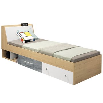 Lomadox Jugendzimmer-Set SPOKANE-133, (Sparset, 5-tlg), mit Bett 90x200cm, Eiche mit weiß und Betonoptik