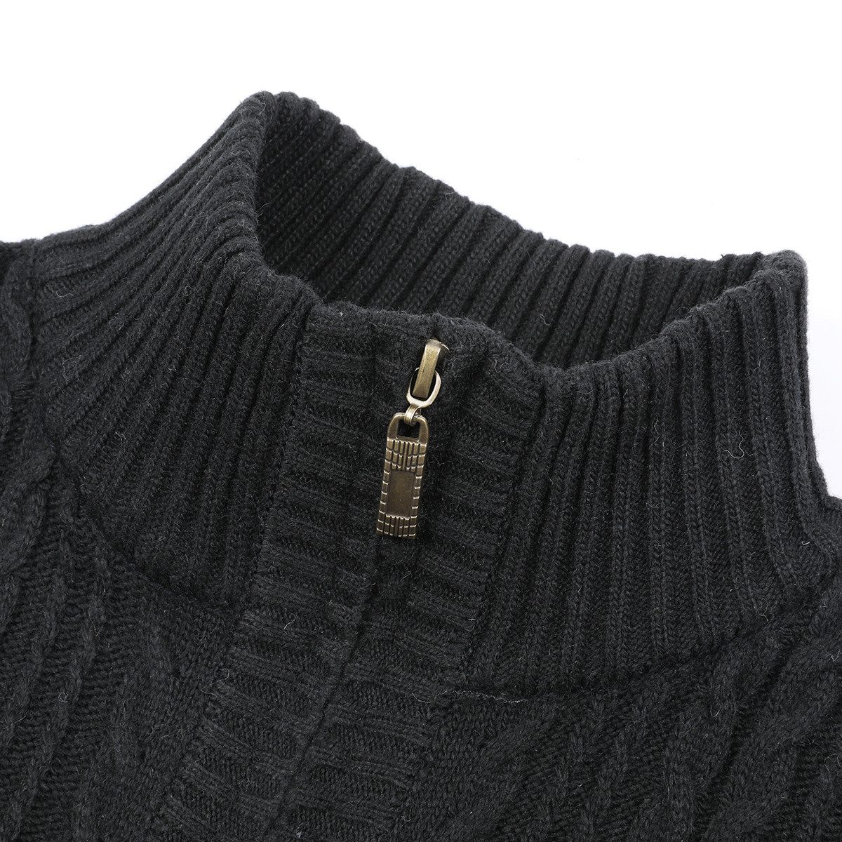 Allthemen Cardigan Herren Strickjacke mit Reißverschluss Grobstrick mit Stehkragen – Bild 3 von 5