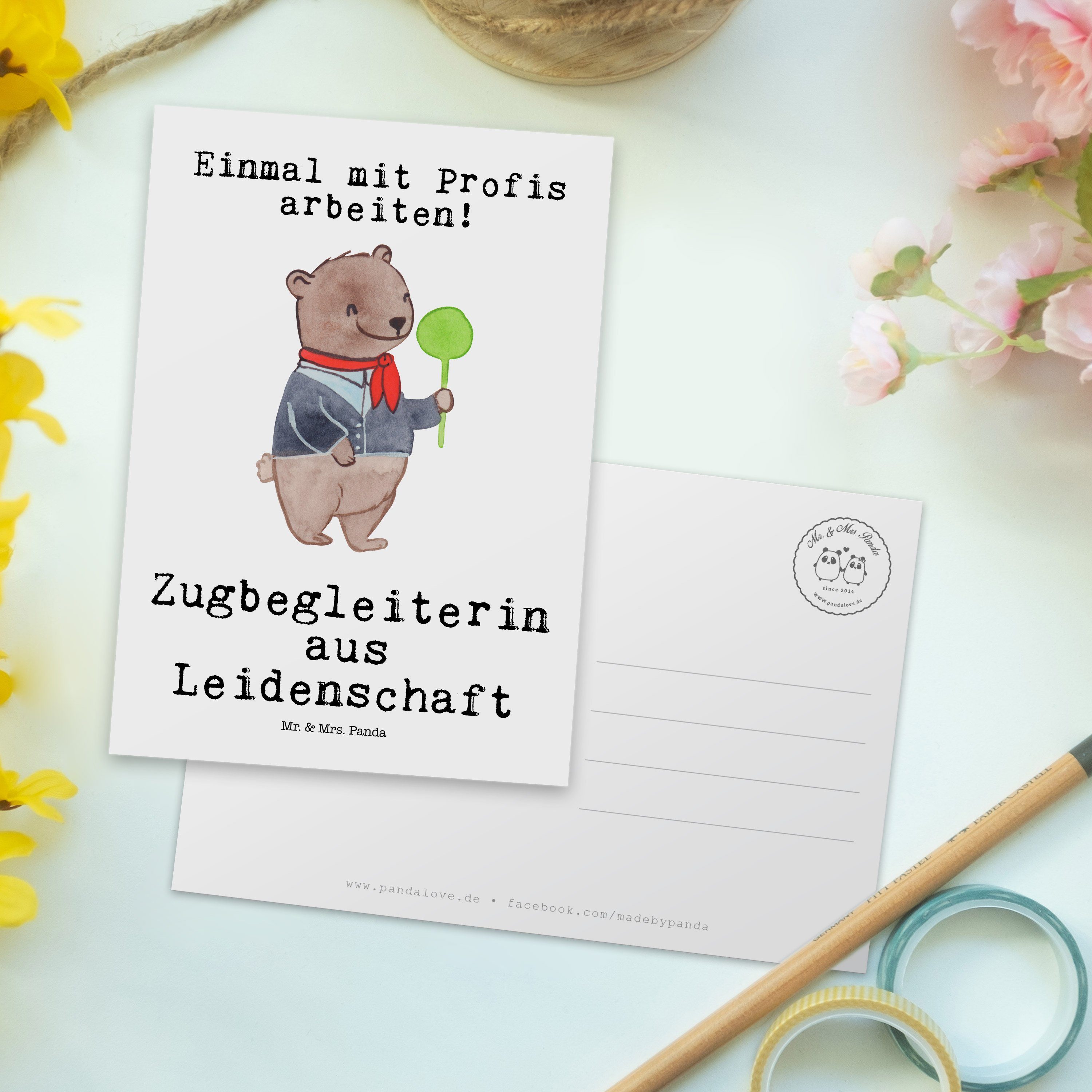 Mrs. Geschenk, aus Grußkarte, Mr. & Postkarte Zugbegleiterin Weiß Beruf - Panda Leidenschaft -