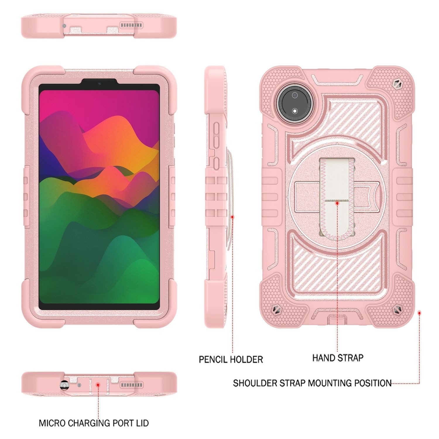 Wigento Tablet-Hülle Für Xiaomi Redmi Pad SE 8.7 360 Grad Rotation Hybrid PC Hülle Rosa, 360-Grad Rotation, Schultergurt und Ständer
