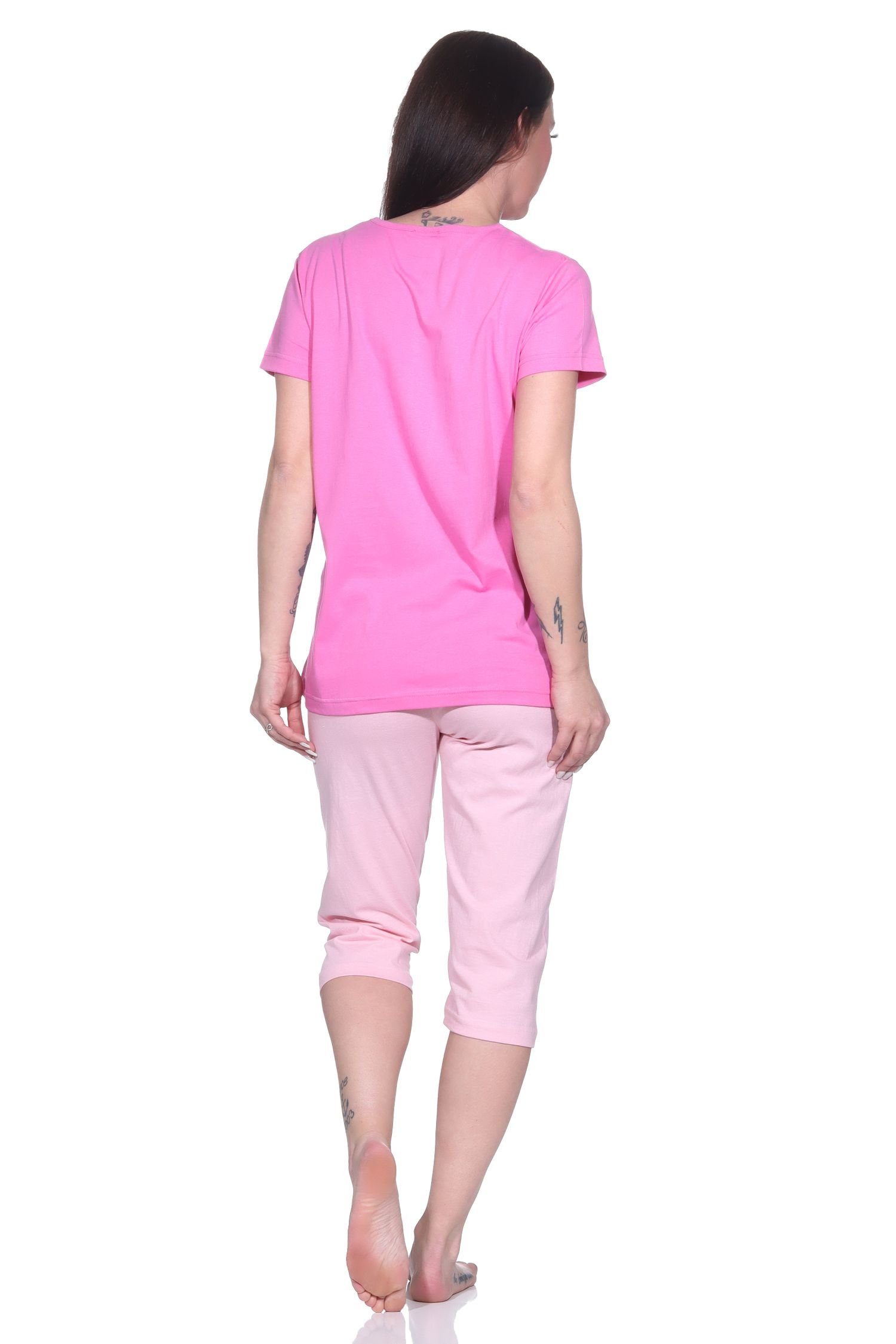 Herzchen-Muster Schlafanzug, pink Pyjama Capri 3/4-Capri-Pyjama Normann Damen süßem mit