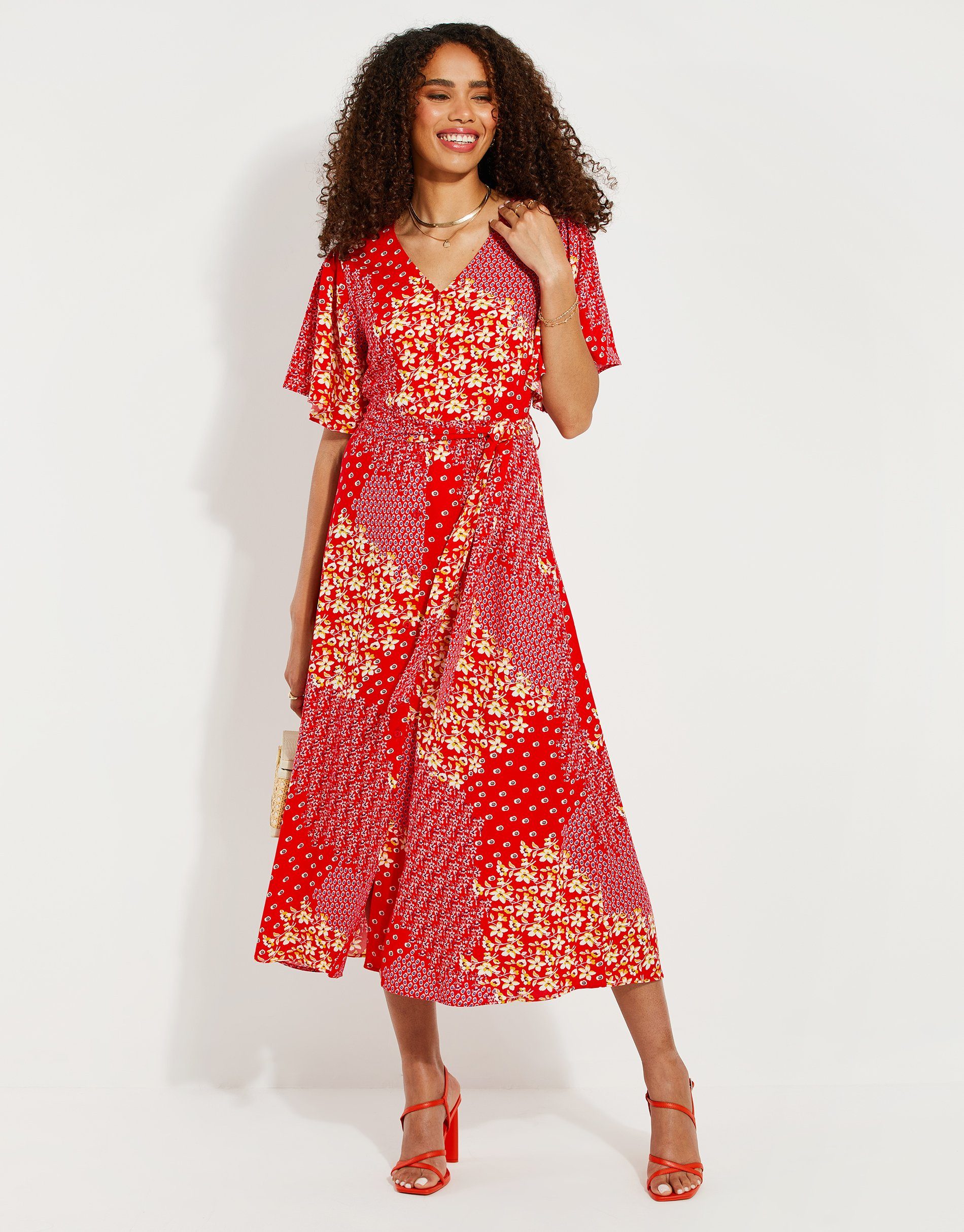 Sommerkleid Button Rot Pastill THB Threadbare / Fruit Weiß Dress Midi