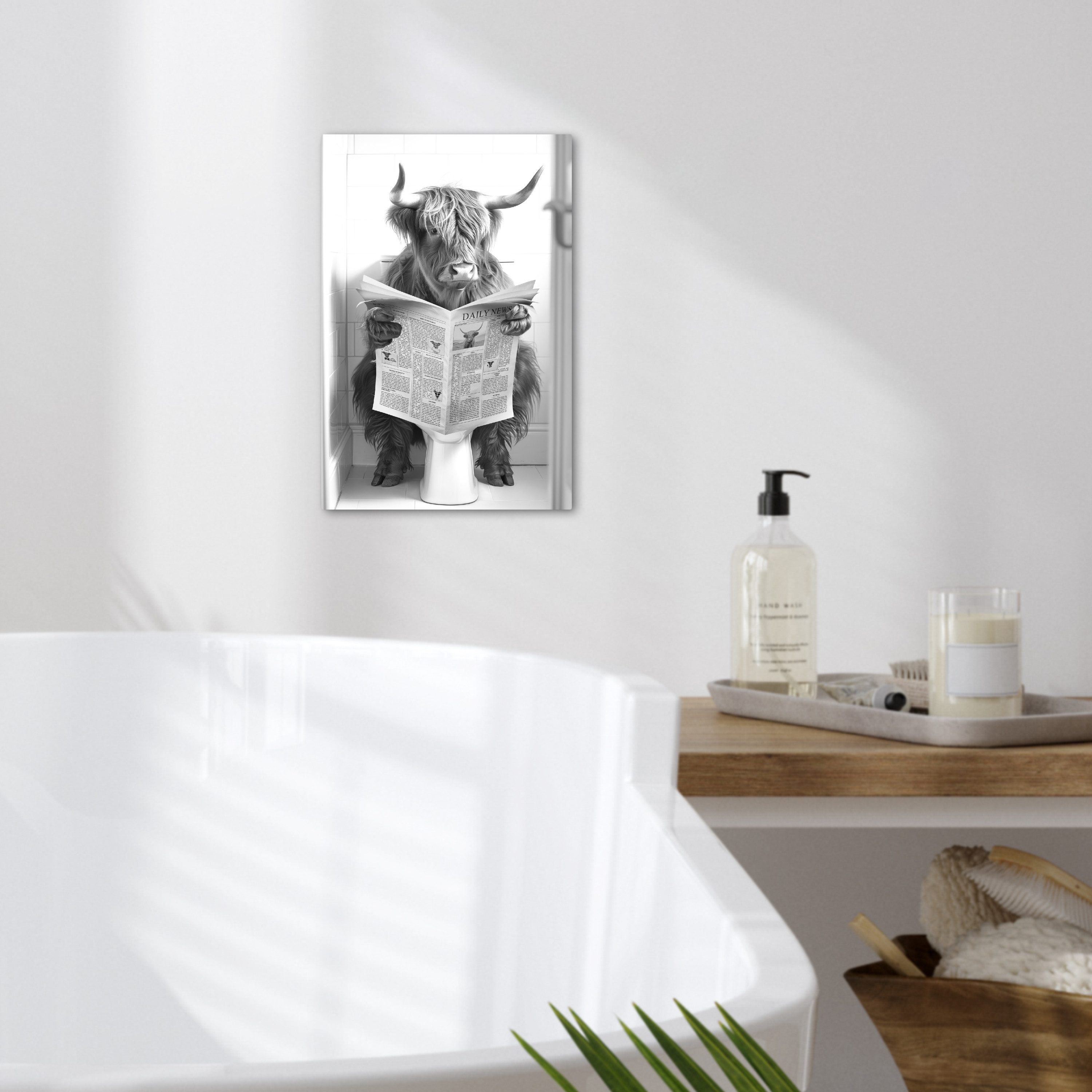 OneMillionCanvasses® Leinwandbild Schottischer Hochländer - Tier - Zeitung - WC, Fotodruck (1 St), Bilder für Badezimmer, Bad und Toiletten Deko, Bild WC 30x20  – Bild 2 von 5
