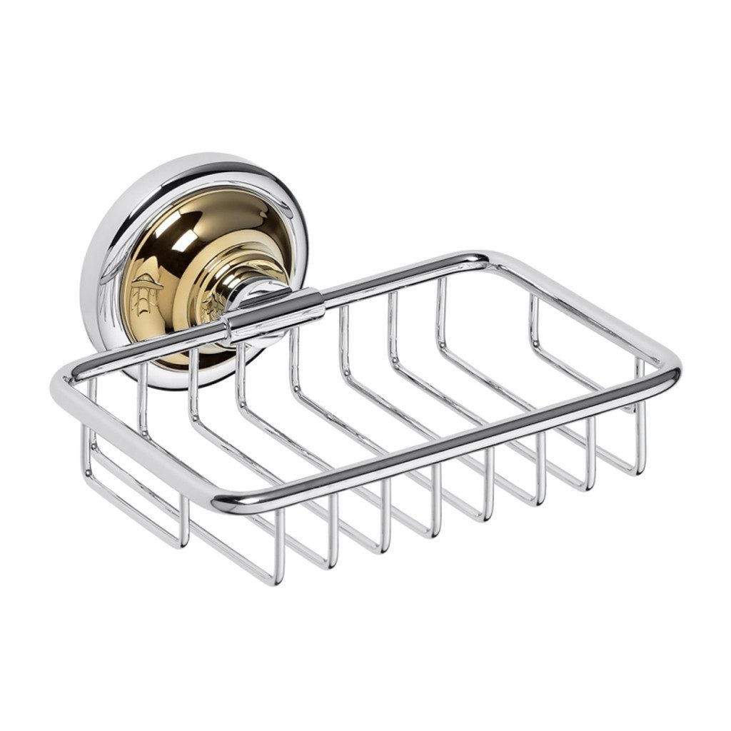 BRILLANTBAD® Seifenhalter BETRO GOLD Seifenhalter Messing Gold Chrom für Bad & Küche >> Bohren, Breite: 14 cm